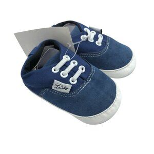 Baby Boys Girls Slip On Sneakers Fabric Flexible Sole Navy Blue Size 3 12-18M